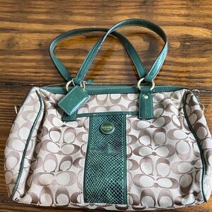Coach Green and Brown Signature Shoulder Bag